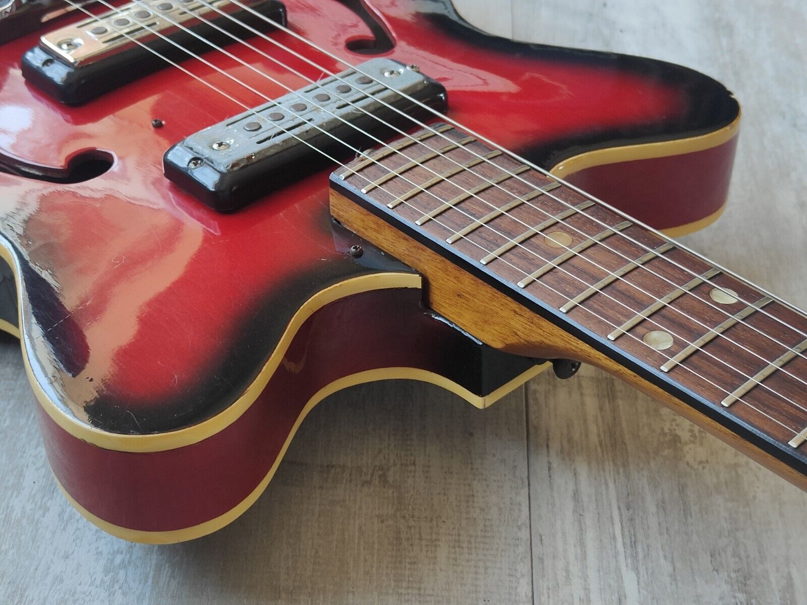 1960's Teisco Japan EP-2L Hollowbody Electric Guitar (Red Burst)