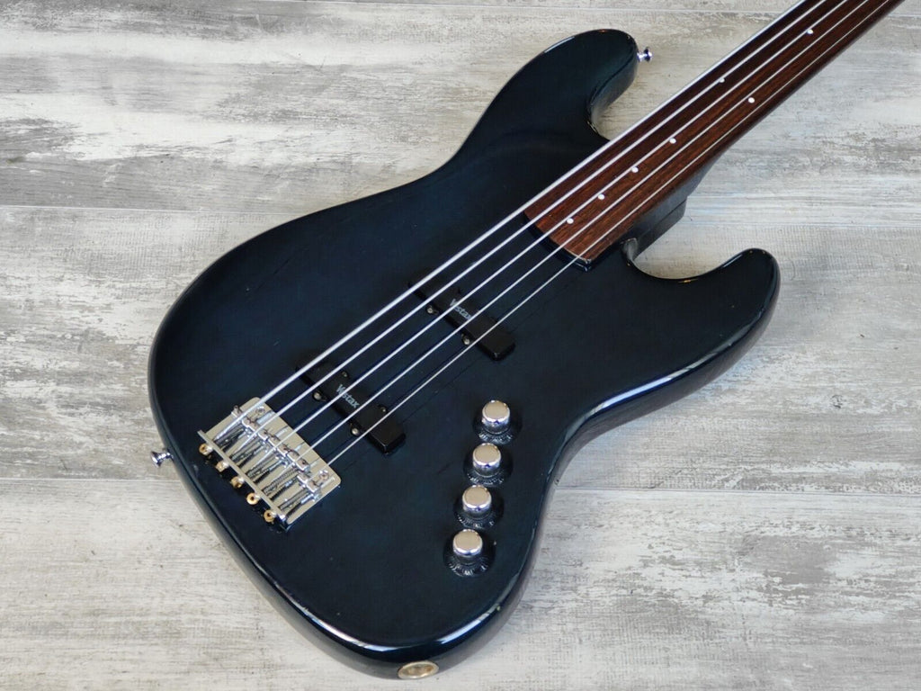 1990's Vestax Japan Fretless 5-String Active Jazz Bass (Transparent Blue)